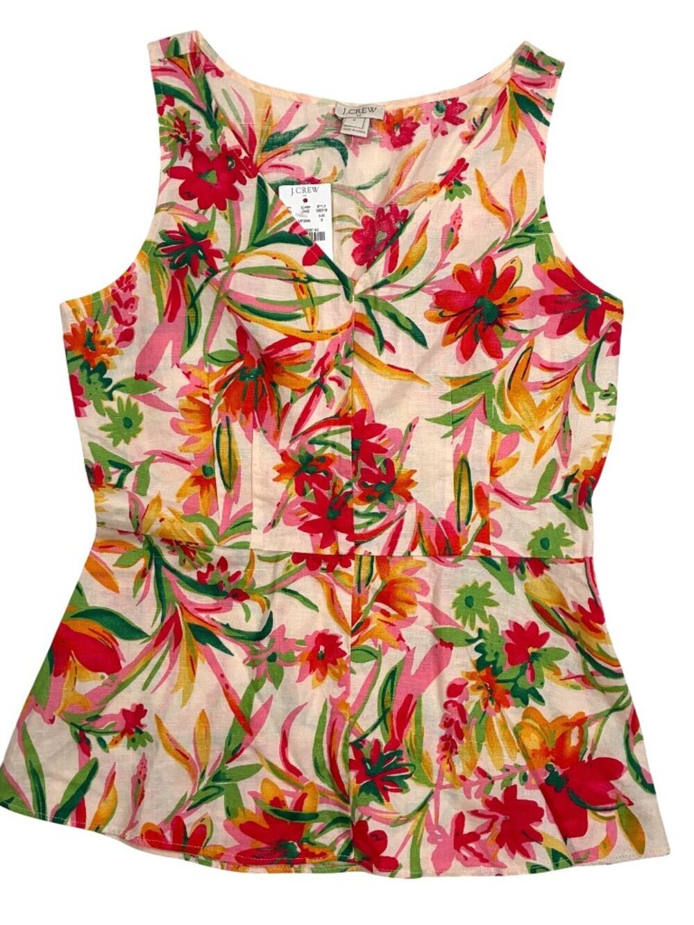 J. Crew Multicolor Floral Linen-Cotton Sleeveless Peplum Tank Top Size 0 NWT